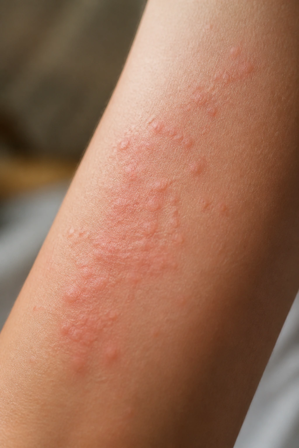 Close-up of skin with hives indicating papaya allergy signs.