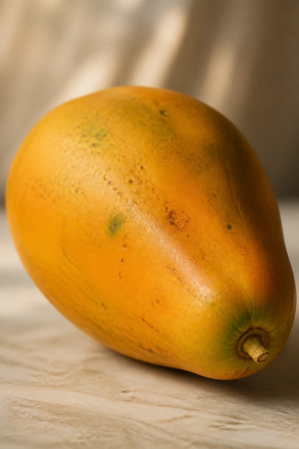 Papaya resting on a plain surface representing avoidance and management.