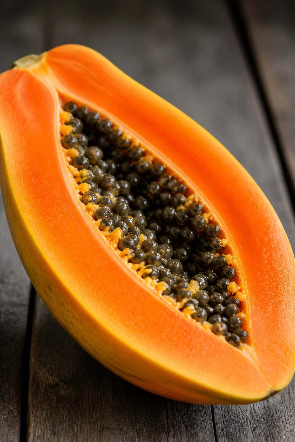 Papaya Vs Pawpaw: A Comprehensive Comparison 12 Halved papaya with bright orange flesh on wood