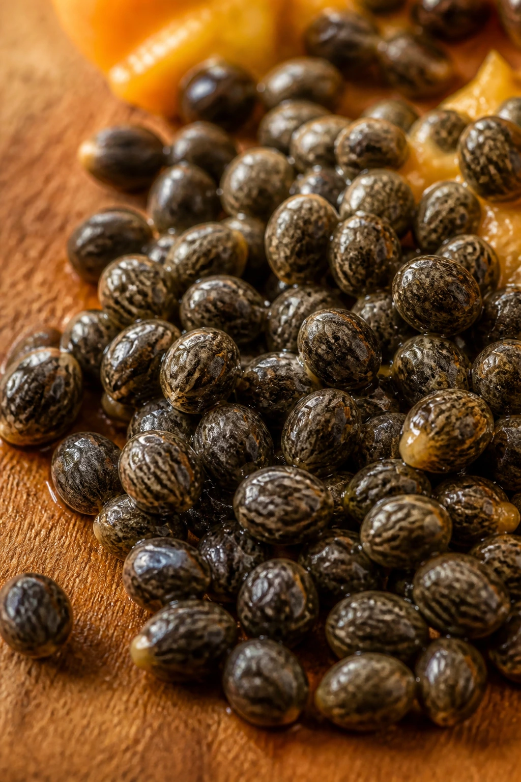 The 10 Surprising Health Benefits Of Pawpaw Seeds 6 Close-up of papaya seeds on a warm wooden surface