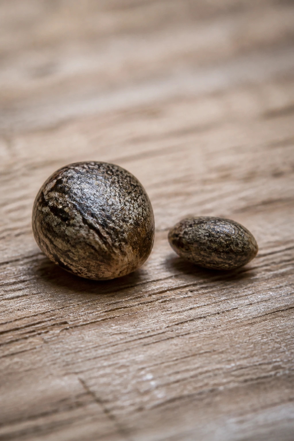 Two papaya seeds showing size and shape differences for gender identification