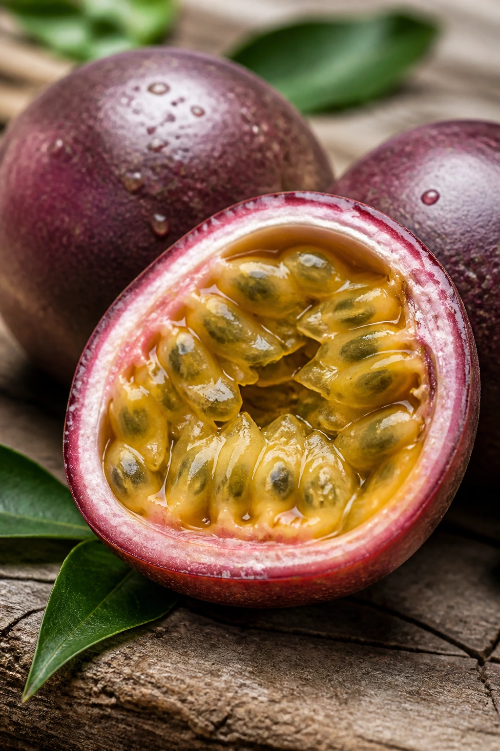 Passion fruit on wooden table representing FAQs topic