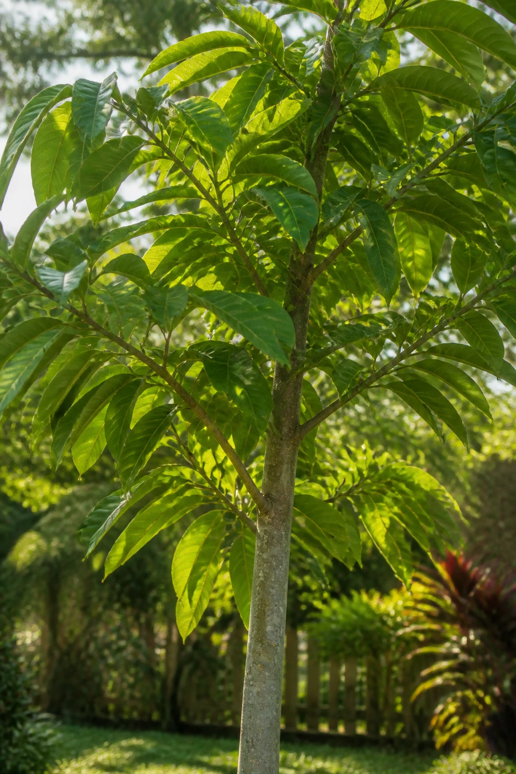 How To Grow Pawpaw From Seed: Step-By-Step Guide 5 Close-up of a pawpaw tree with lush leaves in a sunlit garden