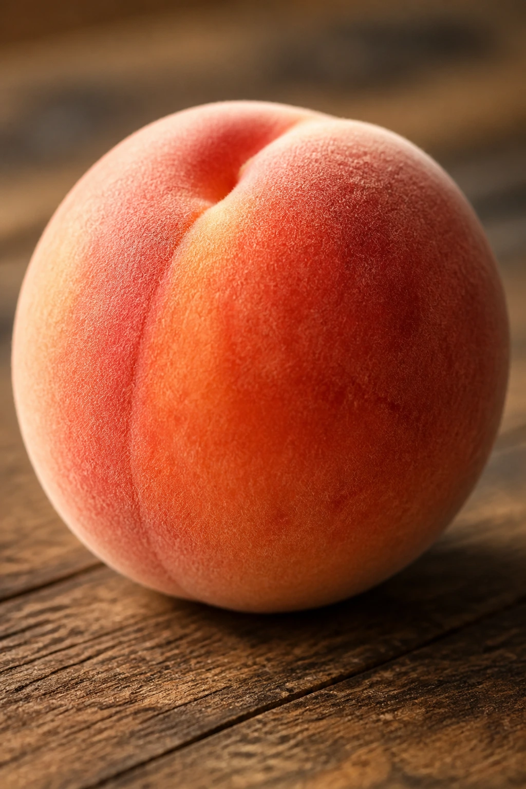 Close-up peach filling frame on wooden surface