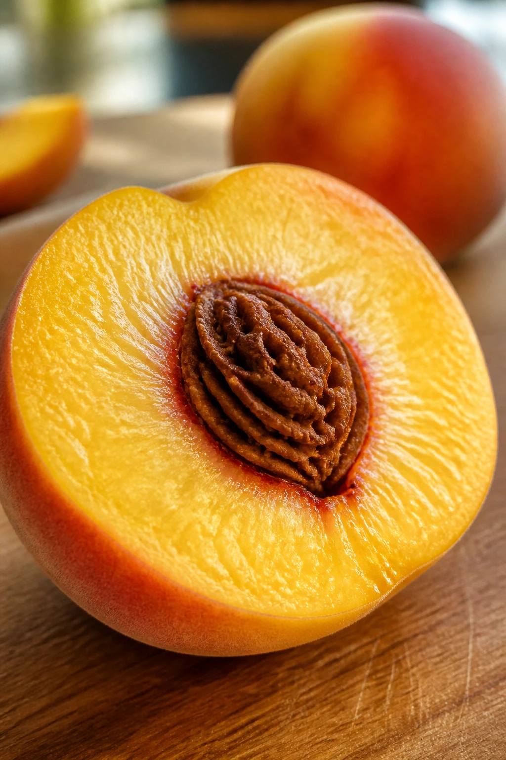 5 Key Differences Between Fruit And Seed 1 Close-up of a peach emphasizing its soft fuzzy skin in a sunlit kitchen