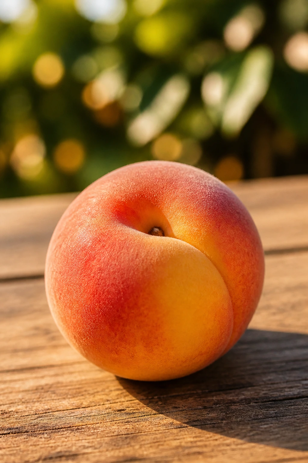 Are Peaches Keto Diet Friendly? All You Need To Know 9 Single peach on sunlit wooden table outdoors