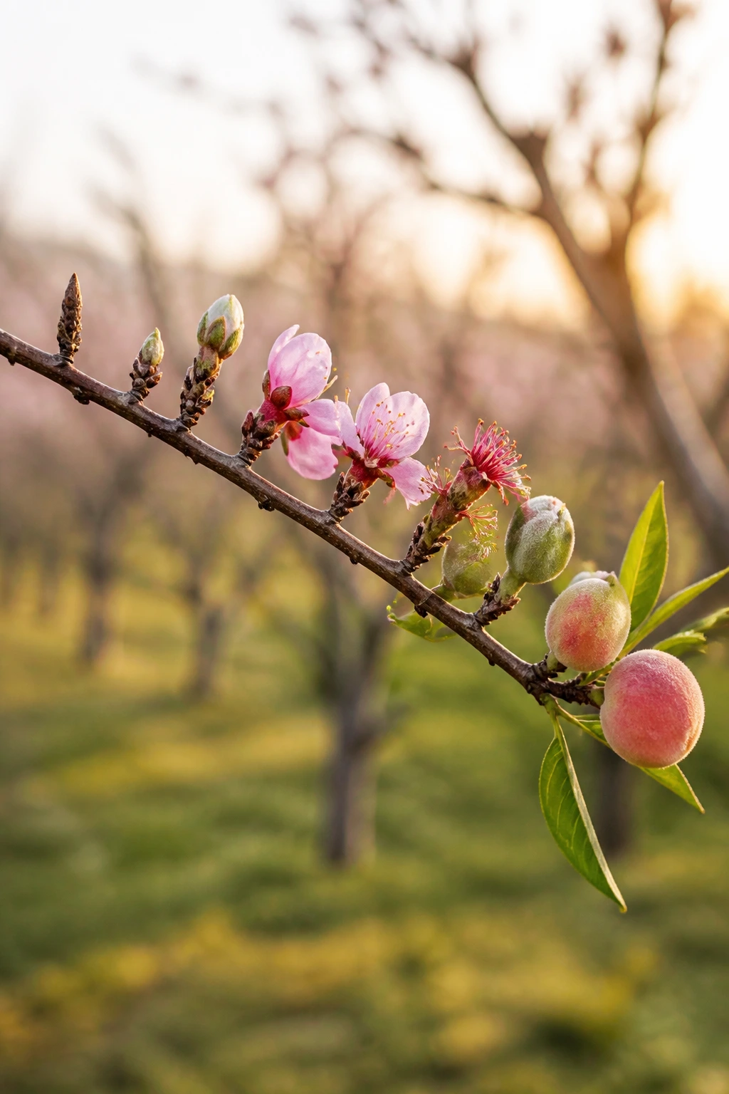 Do Peach Trees Lose Their Leaves? Yes, And Here's Why 1 Close-up of a peach tree branch showing dormancy to ripening stages in an orchard