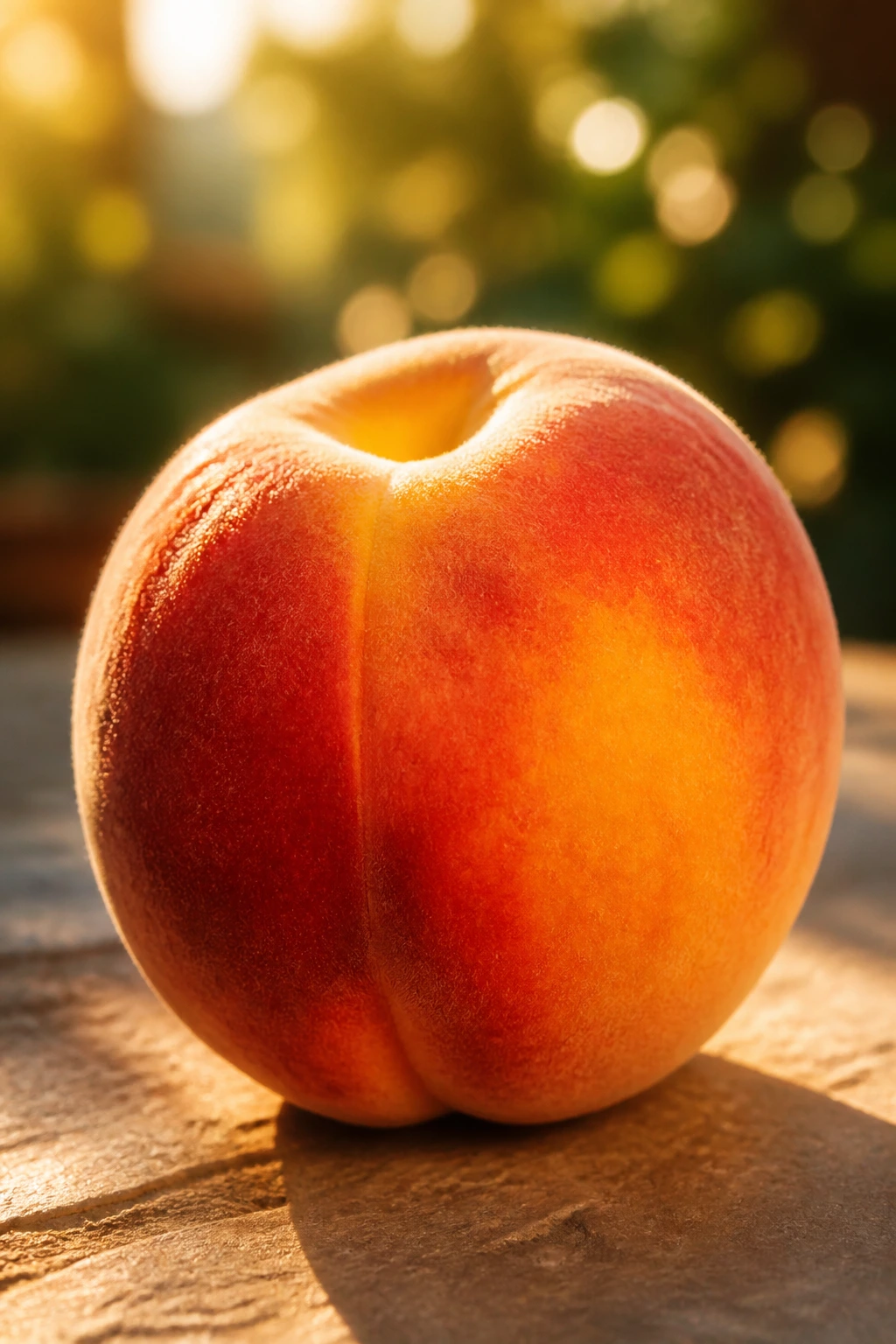 Backlit peach highlighting vibrant flesh and color.