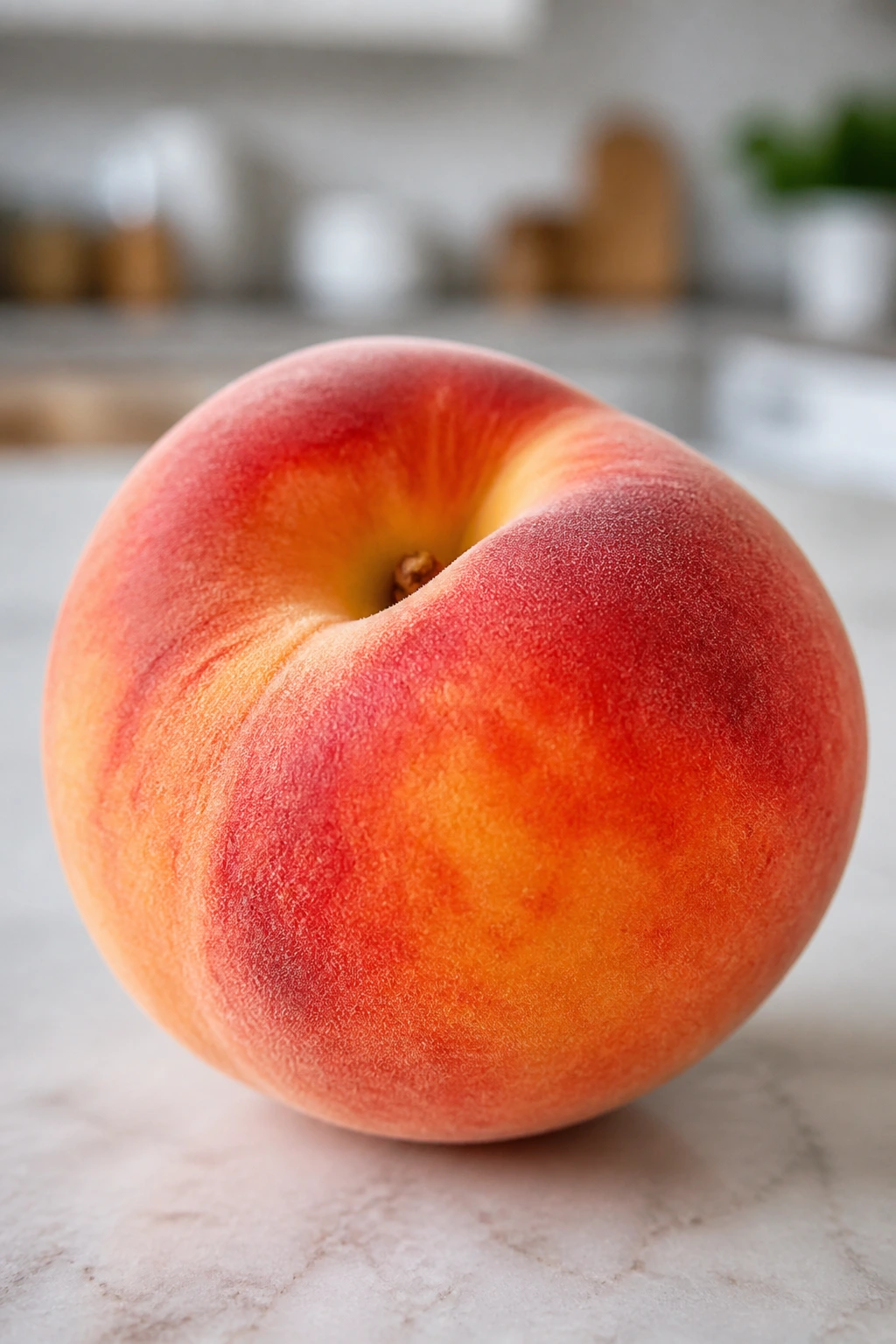 How To Tell If Peaches Are Bad & How Long Do They Last? 14 Close-up of a single ripe peach on a kitchen counter