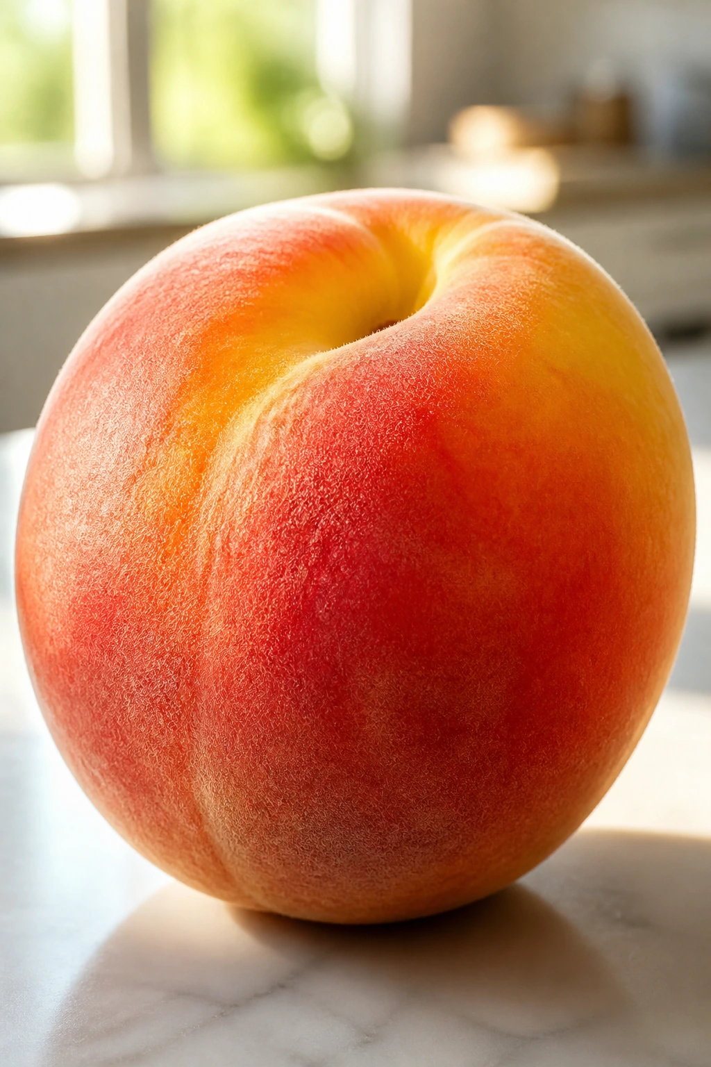 Are Peaches Keto Diet Friendly? All You Need To Know 7 Whole ripe peach filling the frame in a bright kitchen setting