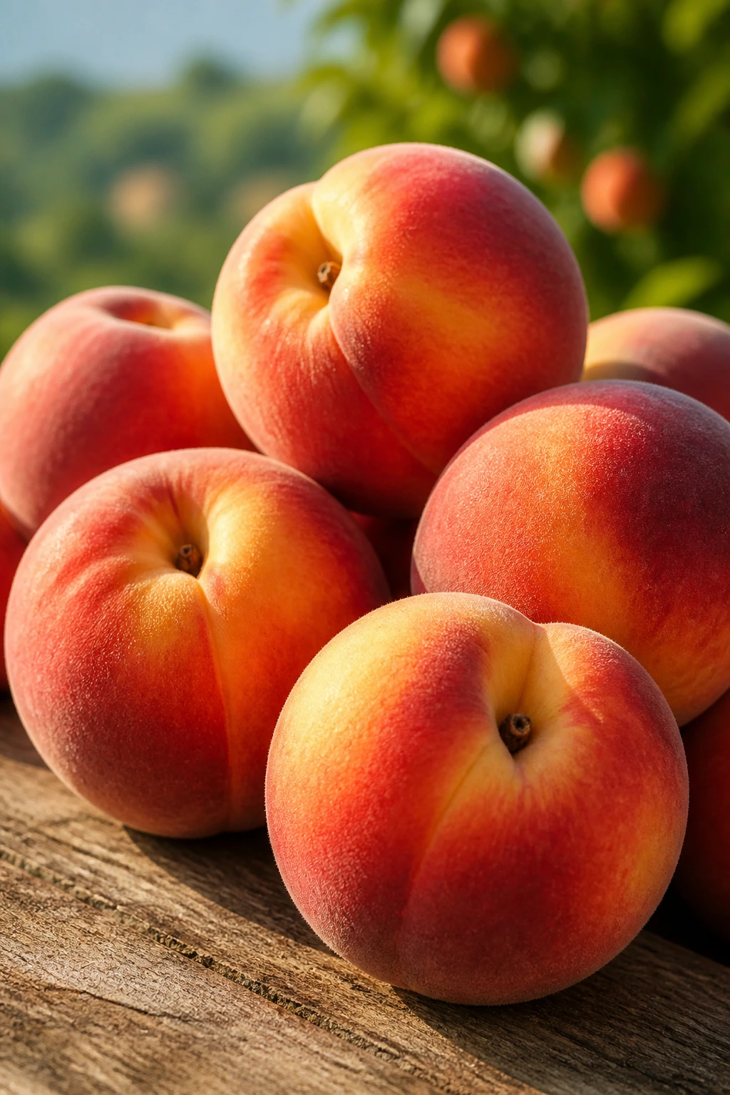 How To Tell If Peaches Are Bad & How Long Do They Last? 13 Ripe peaches on a wooden surface in warm sunlight