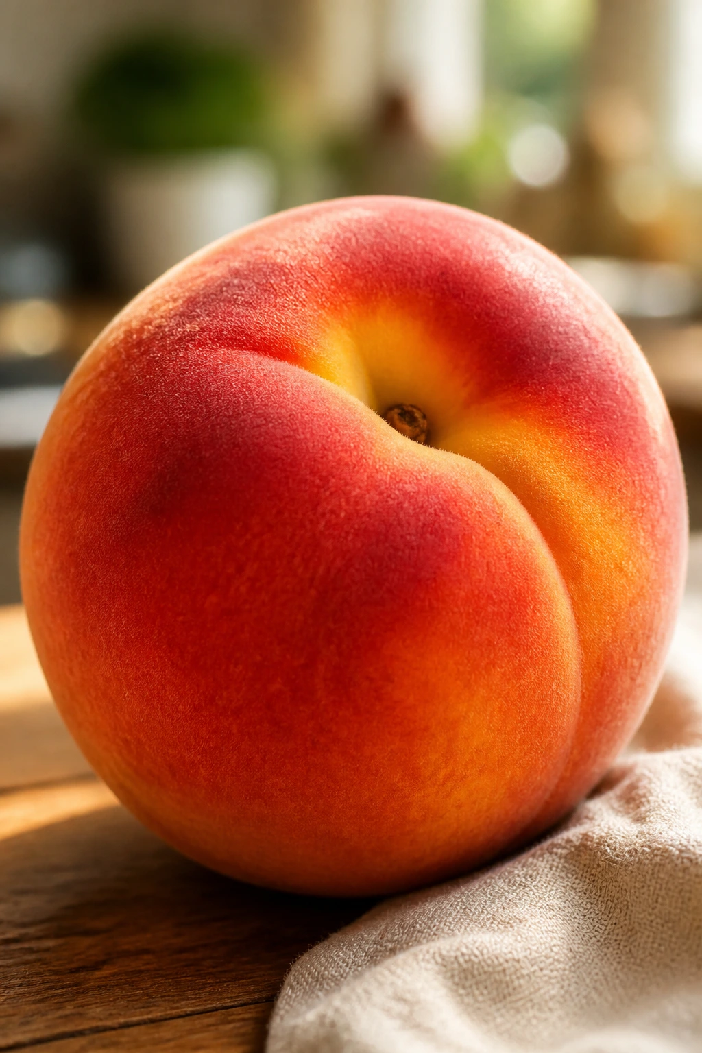 Are Peaches Good For Pregnancy? Yes, All You Need To Know 1 Close-up of a ripe peach filling the frame in a warm kitchen setting, suggesting pregnancy nutrition