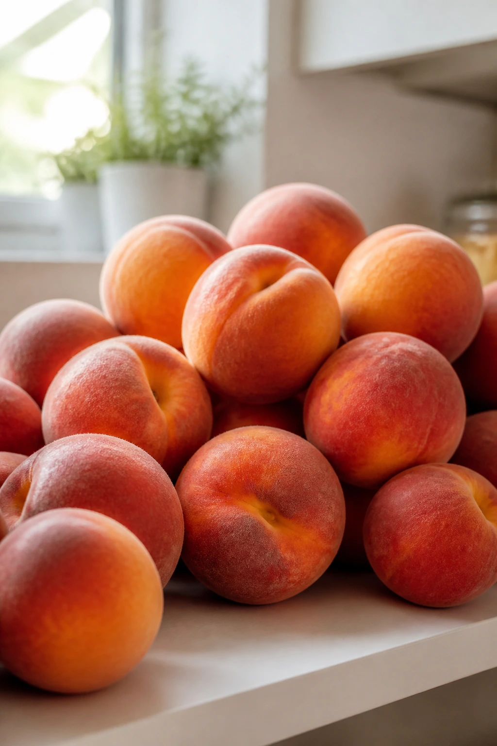 How To Tell If Peaches Are Bad & How Long Do They Last? 9 Peaches on a shelf illustrating shelf life
