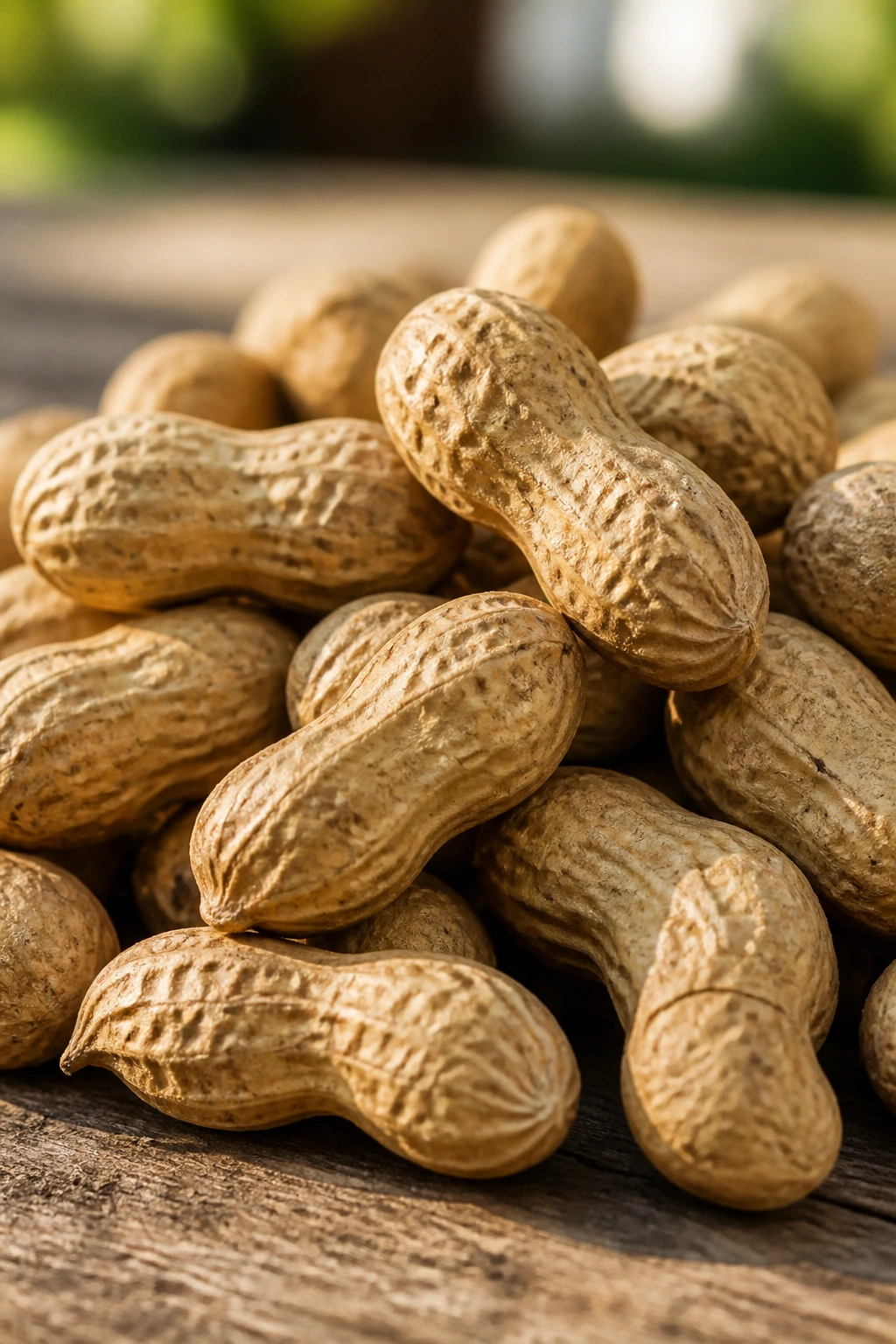Can Chickens Eat Peanuts Or Any Peanut By-Products? 3 Peanut shells stacked on wood in natural light