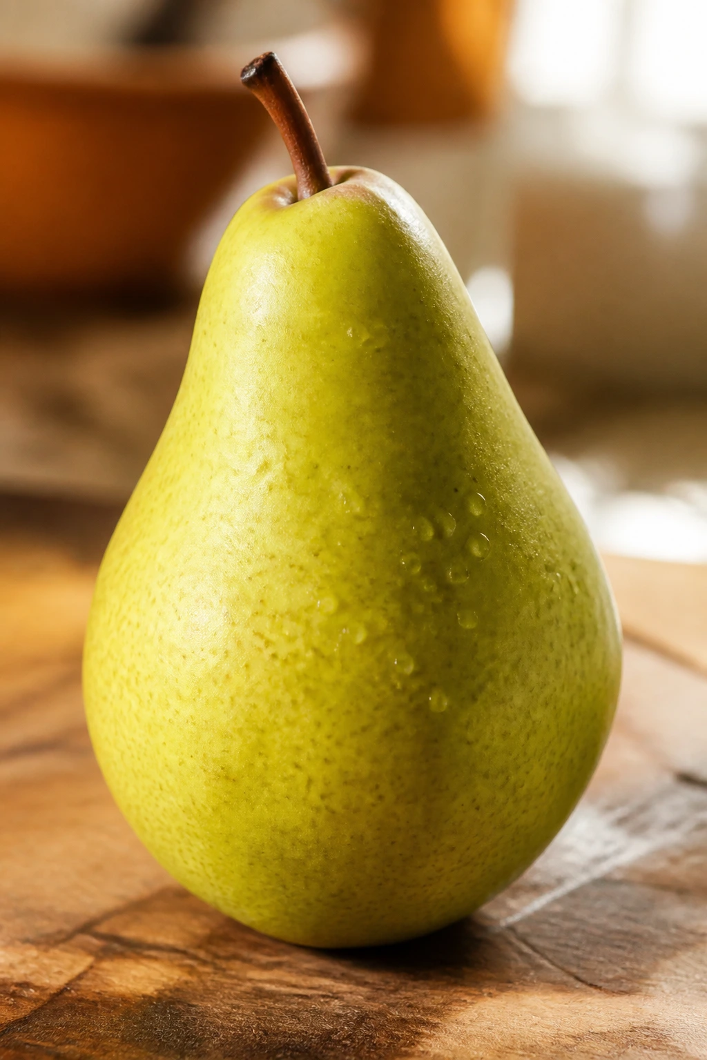 Do Pears Lower Cholesterol? Let's Find Out 4 Pear on cutting board in warm kitchen light
