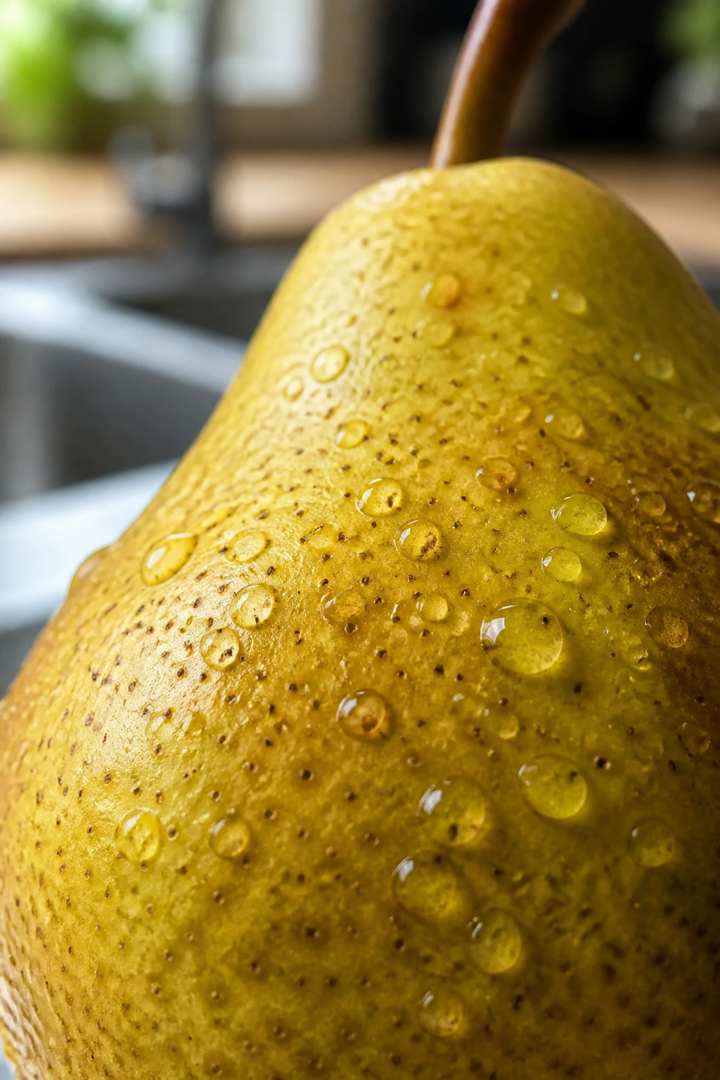 Can You Eat Pear Skin? Find Out If You Can Eat It! 3 Pear skin with water droplets suggesting washing before eating.