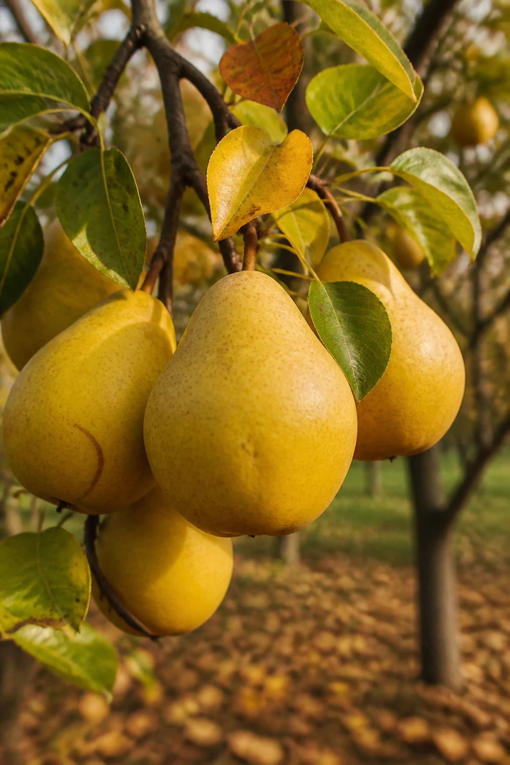The Best Fruit Trees for Zone 3 4 Ure pear on branch with yellow pears in autumn orchard