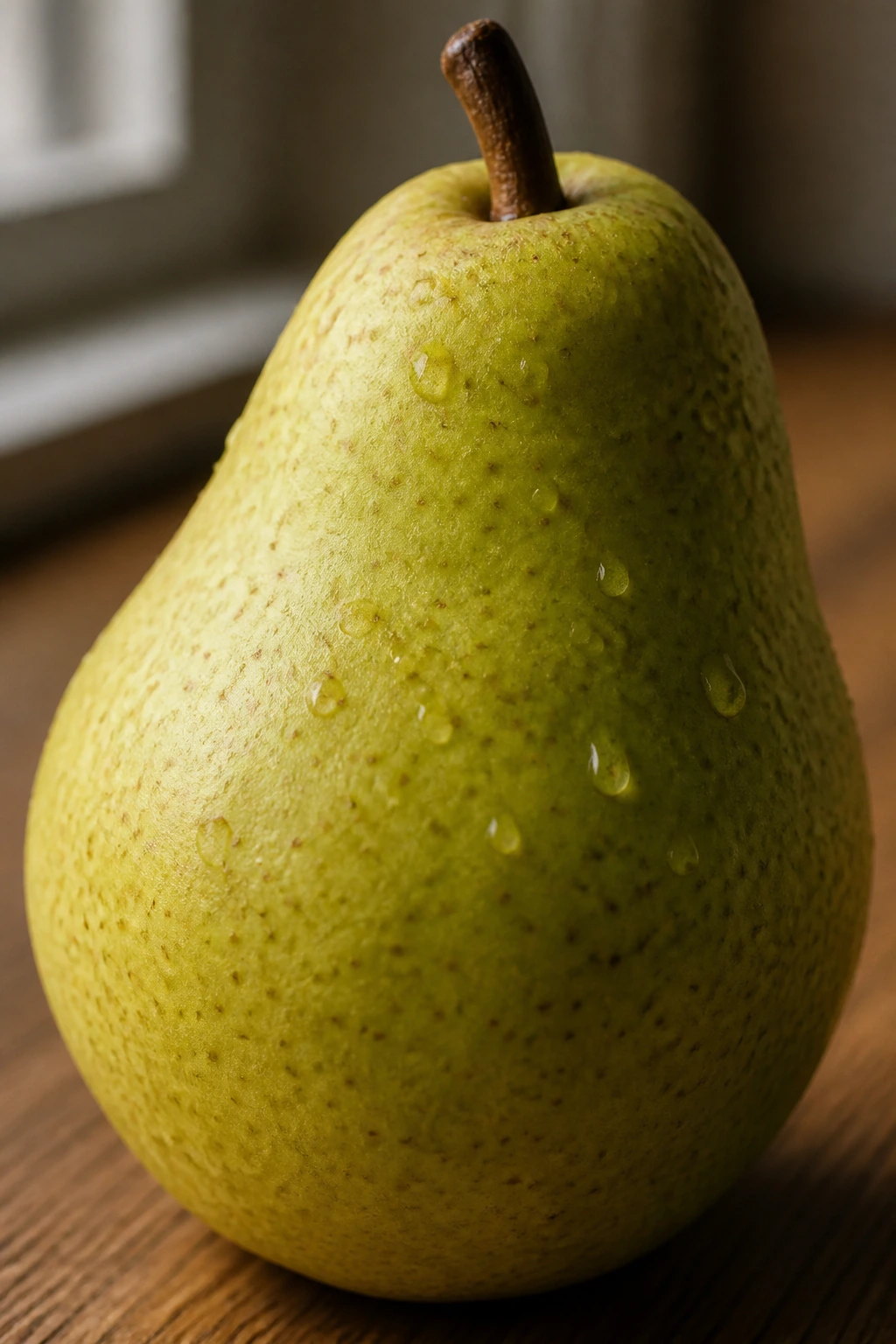 Fruity Horoscopes: What Fruit Represents Your Zodiac Sign? 6 Close-up of a pear on a calm wooden surface with gentle window light