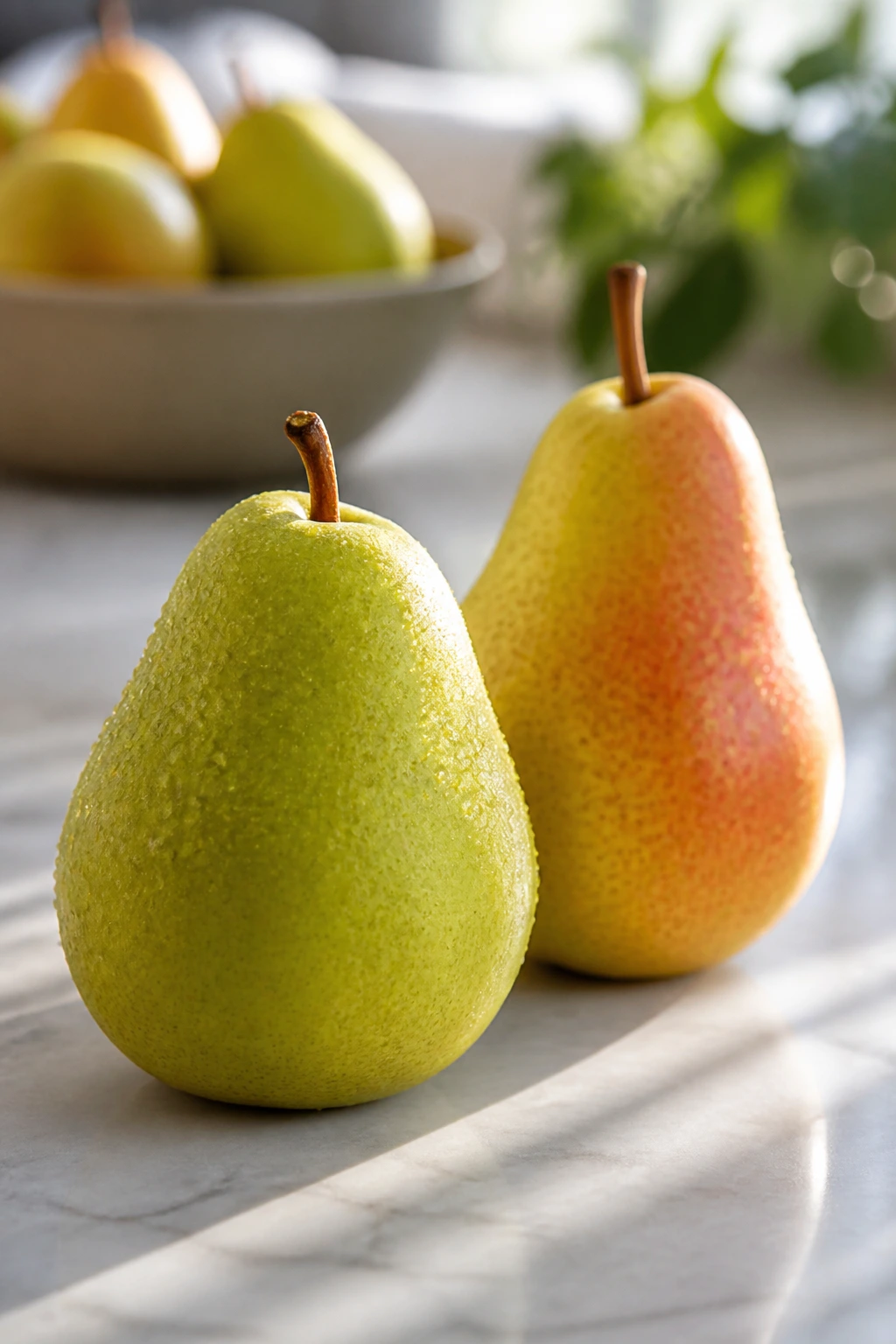 Anjou Vs Bartlett: The Ultimate Pear Comparison 8 Bright pear on kitchen counter showing freshness