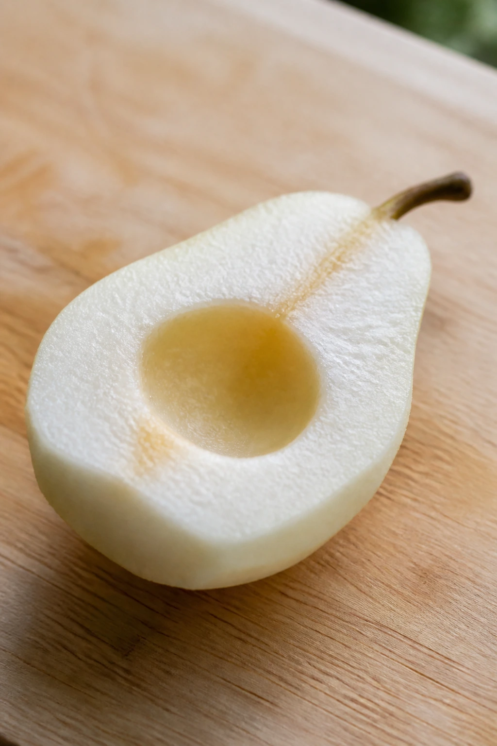 Can Bearded Dragons Eat Pears? Are They A Safe Choice? 16 Peeled pear half with core removed on cutting board