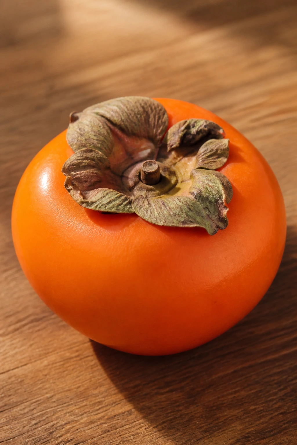 Are Persimmons Good For You? Here Are Its' Many Benefits 3 Whole persimmon dominating frame on wood with warm light