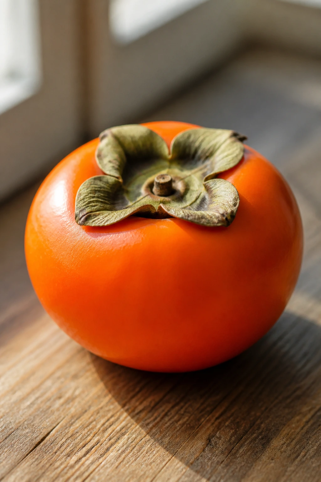 Close-up of a persimmon on wood surface illustrating pregnancy nutrition benefits