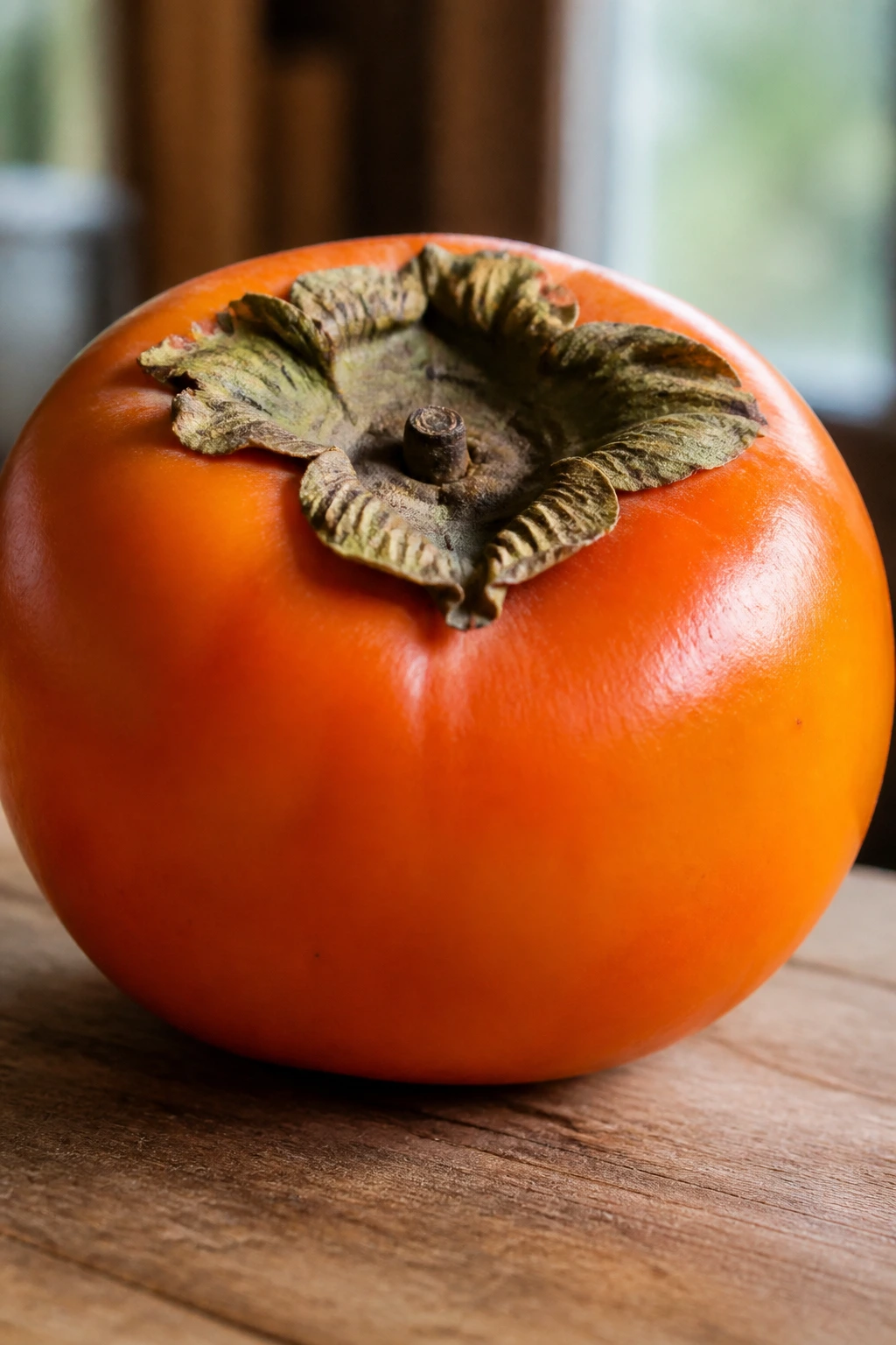 Is Persimmon A Tropical Fruit? All You Need To Know 1 Close-up of a ripe persimmon fruit with bright orange skin on a wooden surface