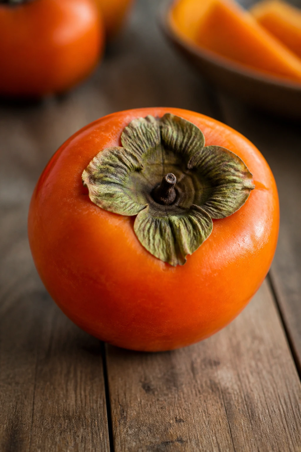 Are Persimmons Good For You? Here Are Its' Many Benefits 10 Close-up of a ripe persimmon on a wooden table
