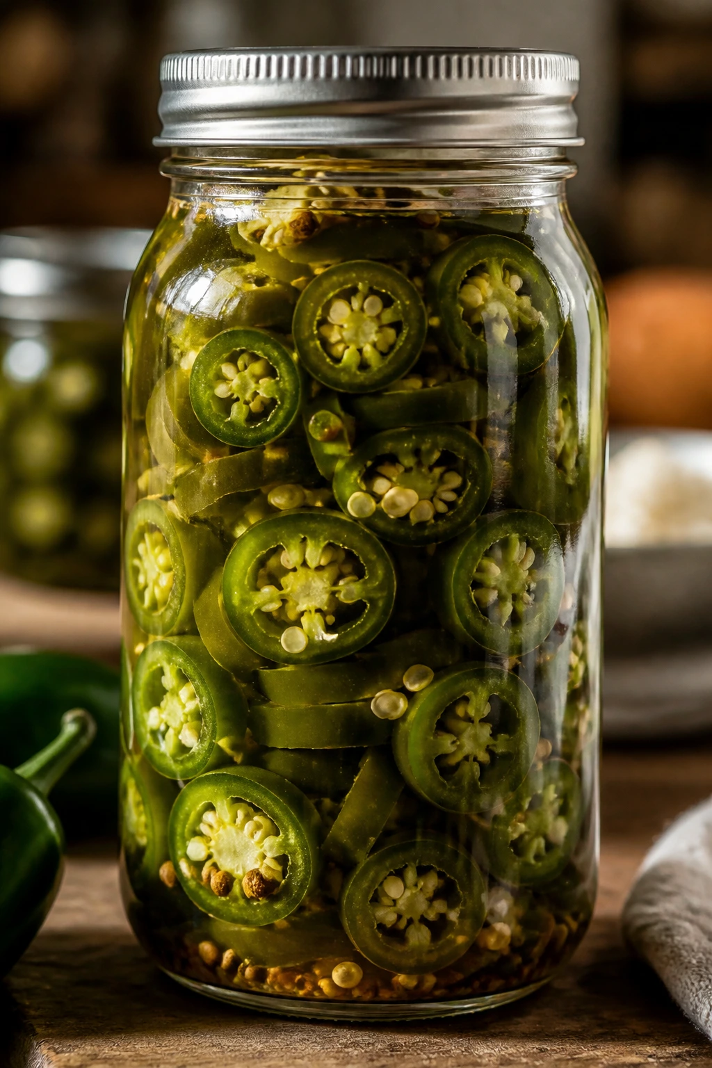How To Store Fresh Jalapenos For Long-Term 3 Jar of pickled jalapenos in brine fills frame