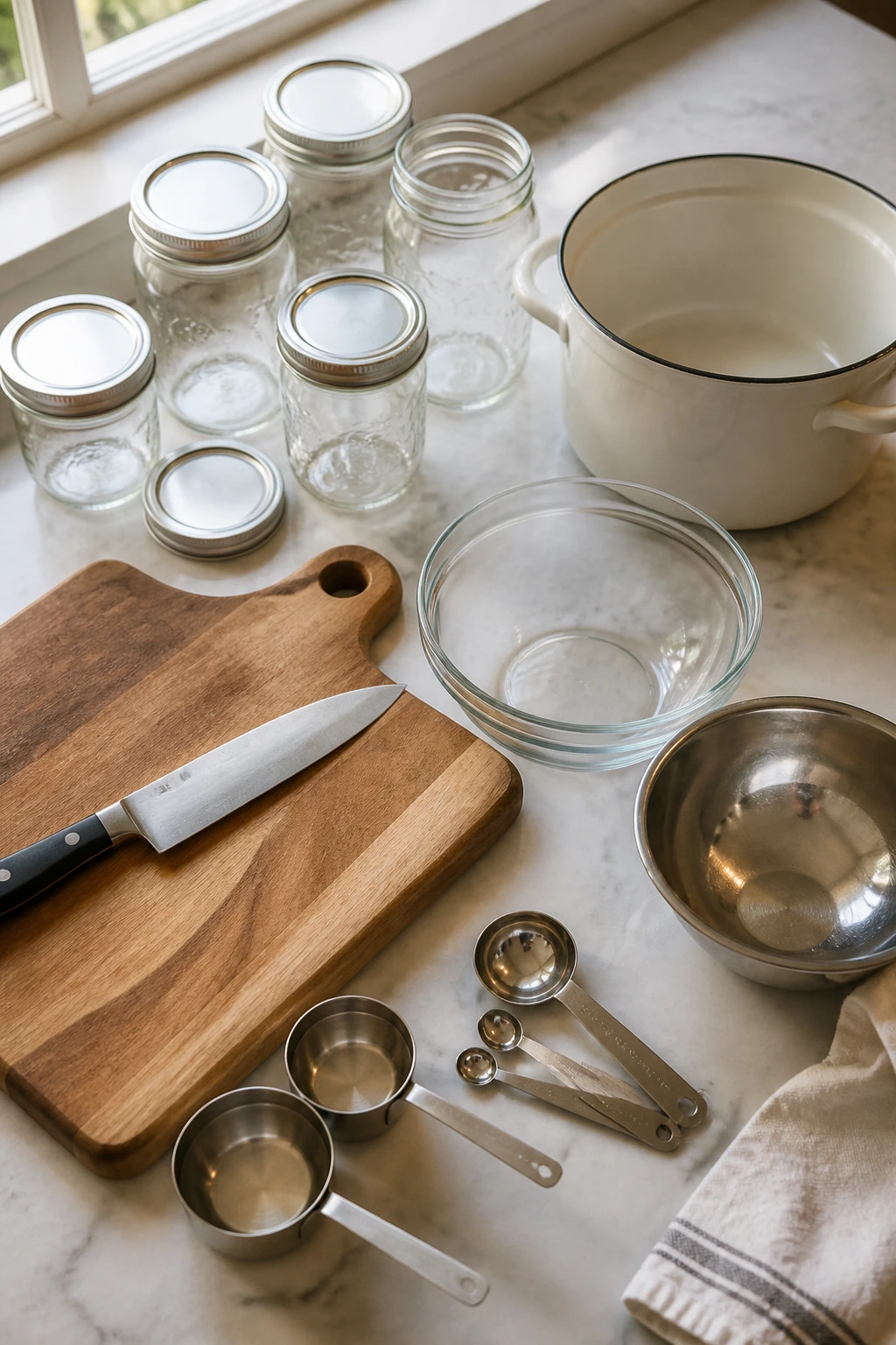 How Do You Pickle A Fruit At Home? For Maximum Freshness 3 Top-down still-life of essential pickling tools on a counter