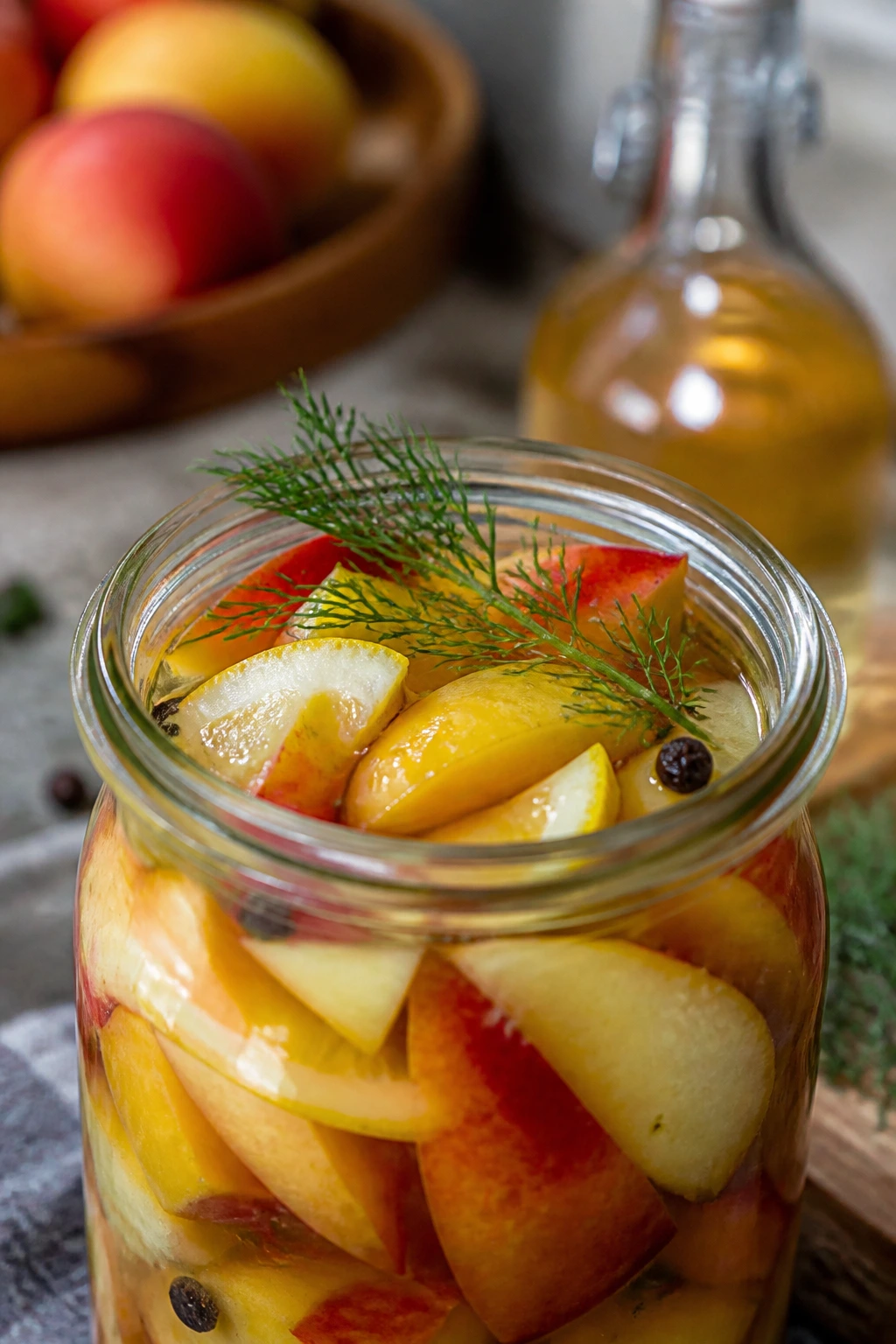 How Do You Pickle A Fruit At Home? For Maximum Freshness 5 Jar of pickled fruit with dill on a kitchen counter