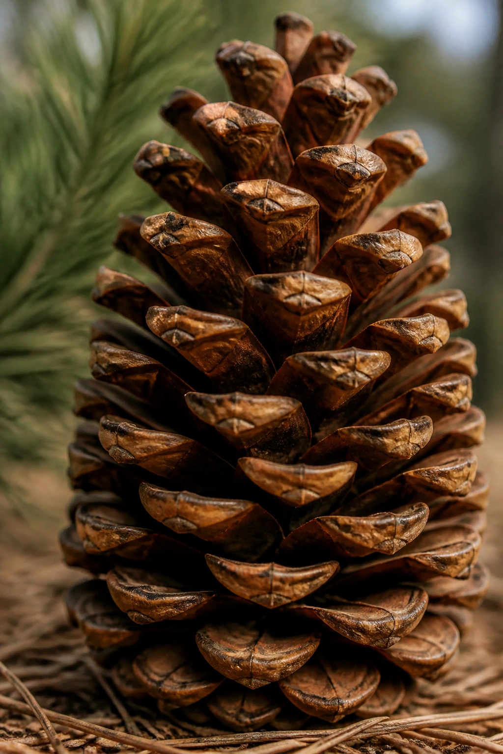 Close-up of a pine cone in a forest setting