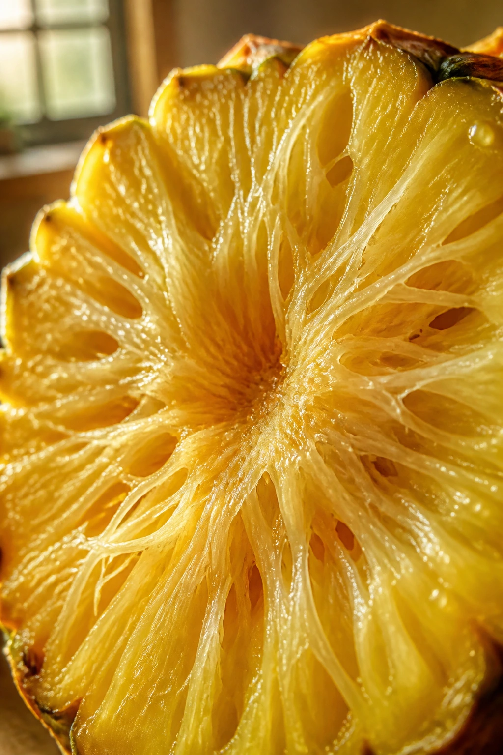 Tropical Digestive Aid: Is Pineapple Good For Digestion? 2 Close-up of pineapple core center with dense fibrous tissue