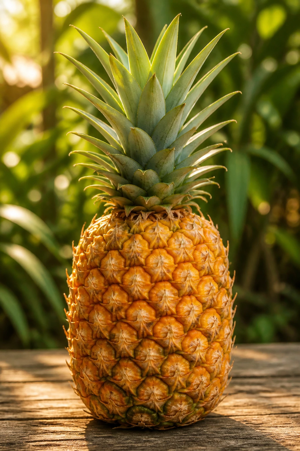 10 Amazing Fruits That Symbolize Love 8 Close-up of pineapple on a wooden table in sunlight