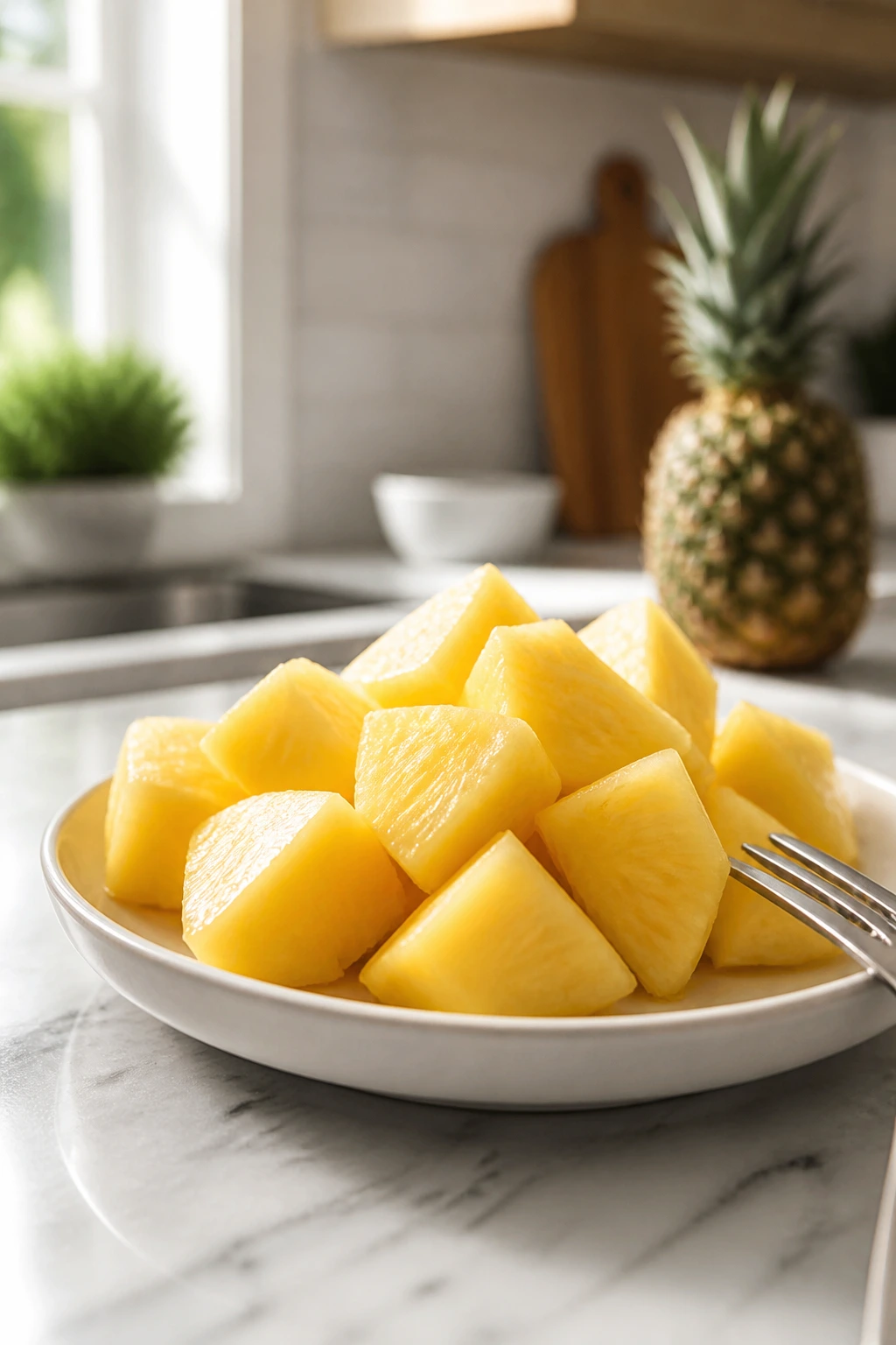 Is Pineapple Good For Gastritis? All You Need To Know 4 Close-up of pineapple chunks on a plate ready to be included in a diet