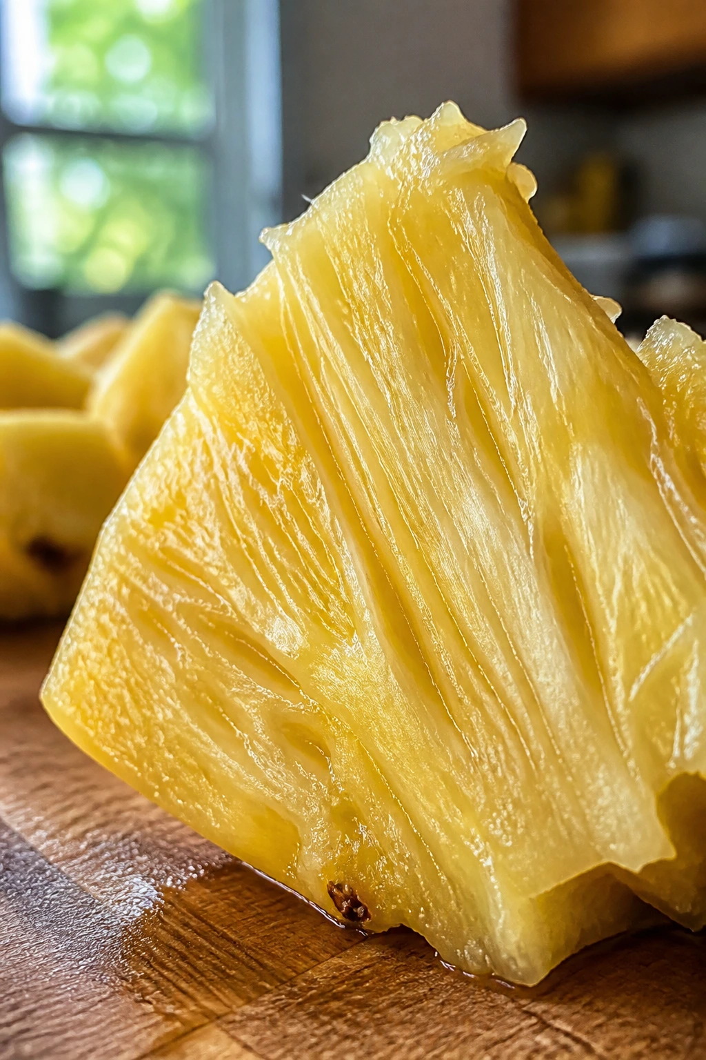 Tropical Digestive Aid: Is Pineapple Good For Digestion? 1 Macro close-up of pineapple flesh showing fibrous texture