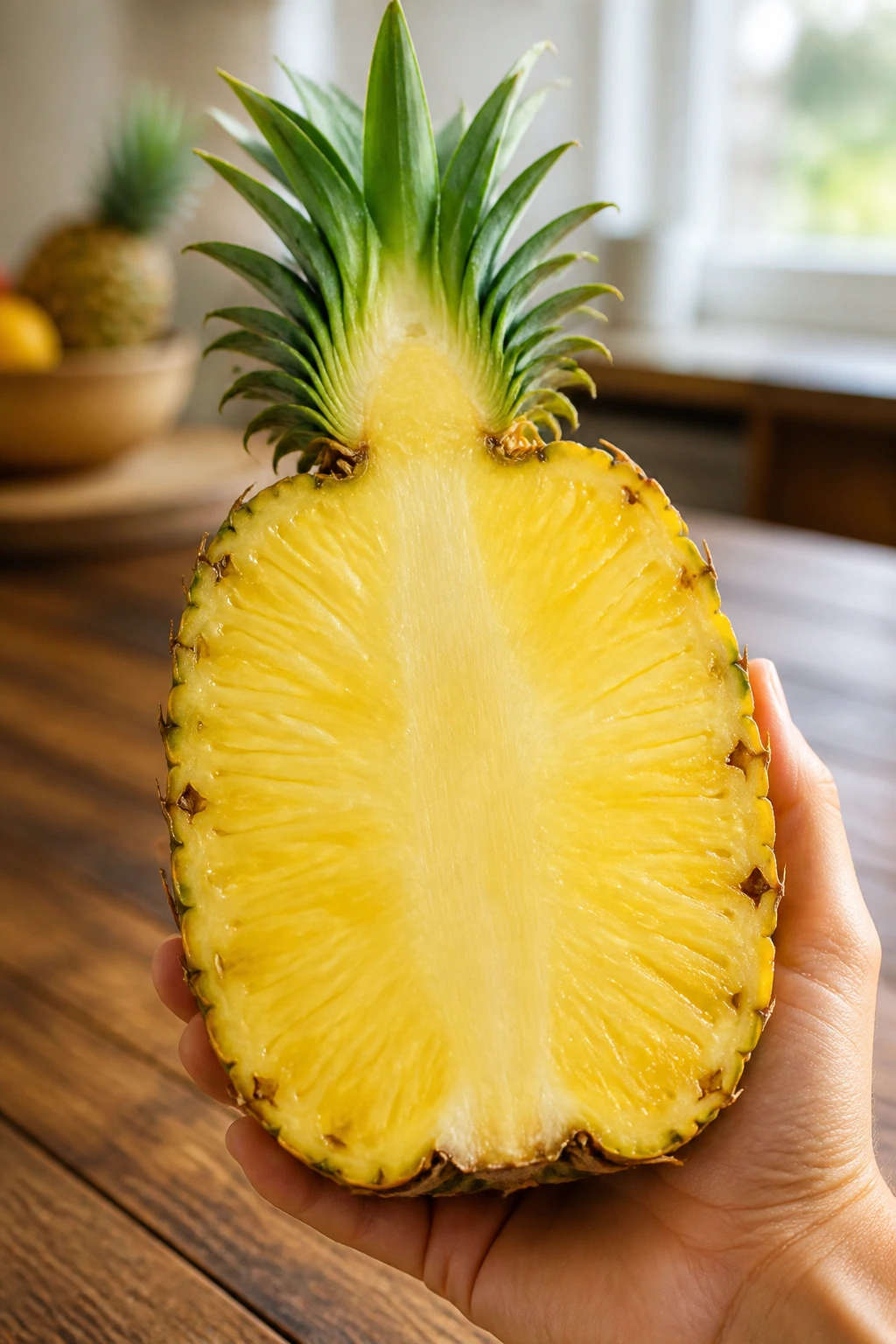 Is Pineapple Good For Gastritis? All You Need To Know 2 Close-up of a fresh pineapple half in a bright kitchen setting