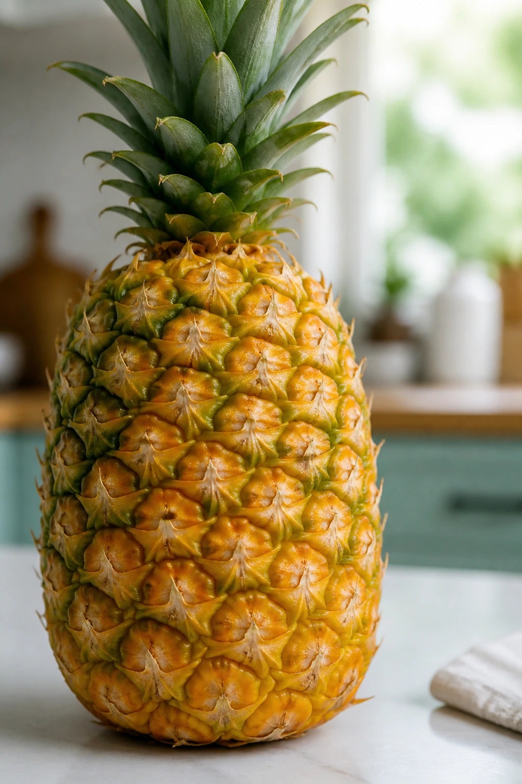 Is Pineapple Good or Bad for Gout? 2 Close-up of a ripe pineapple on a kitchen counter