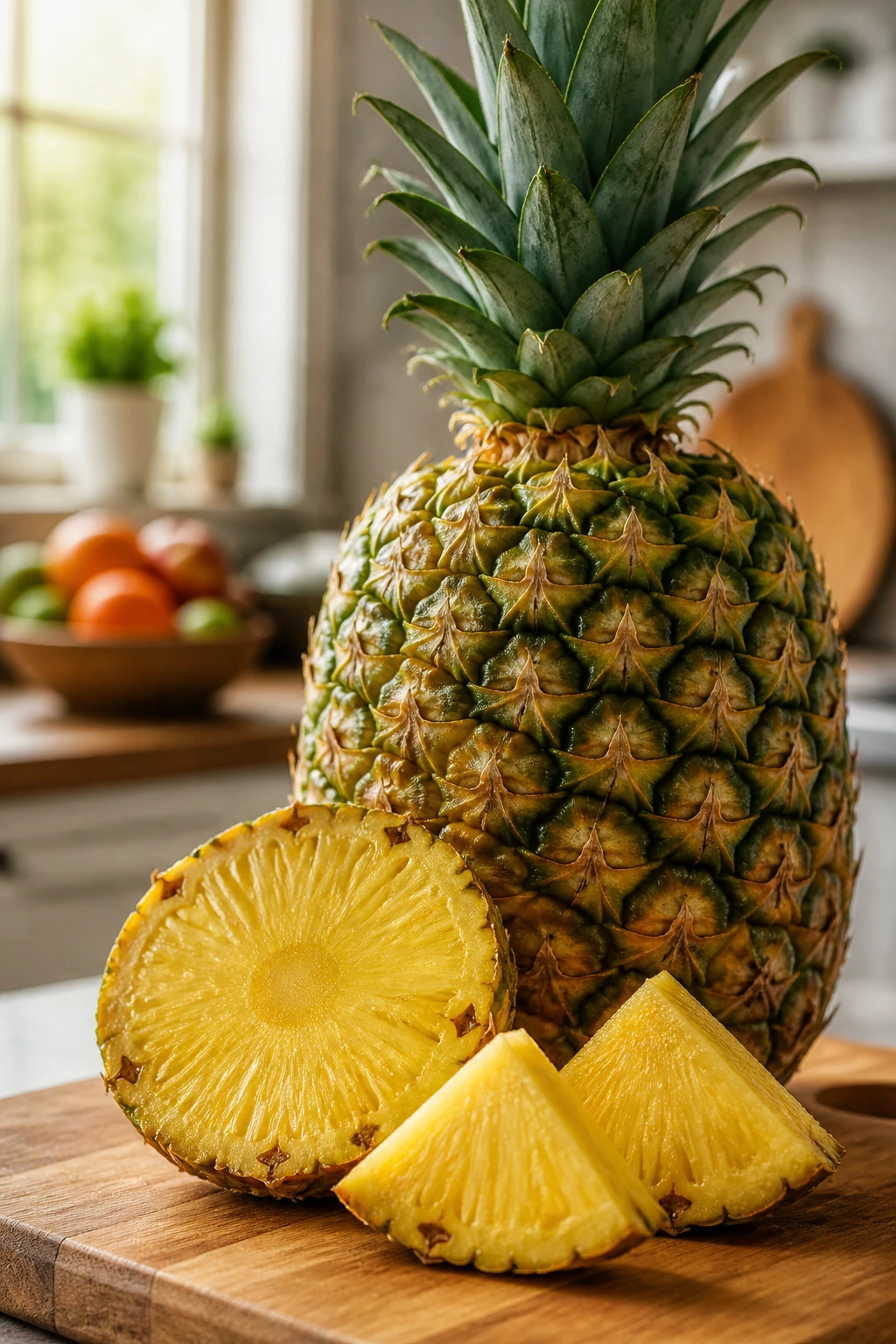 The Cholesterol Connection: Can Pineapple Reduce Cholesterol? 4 Pineapple on cutting board in bright kitchen