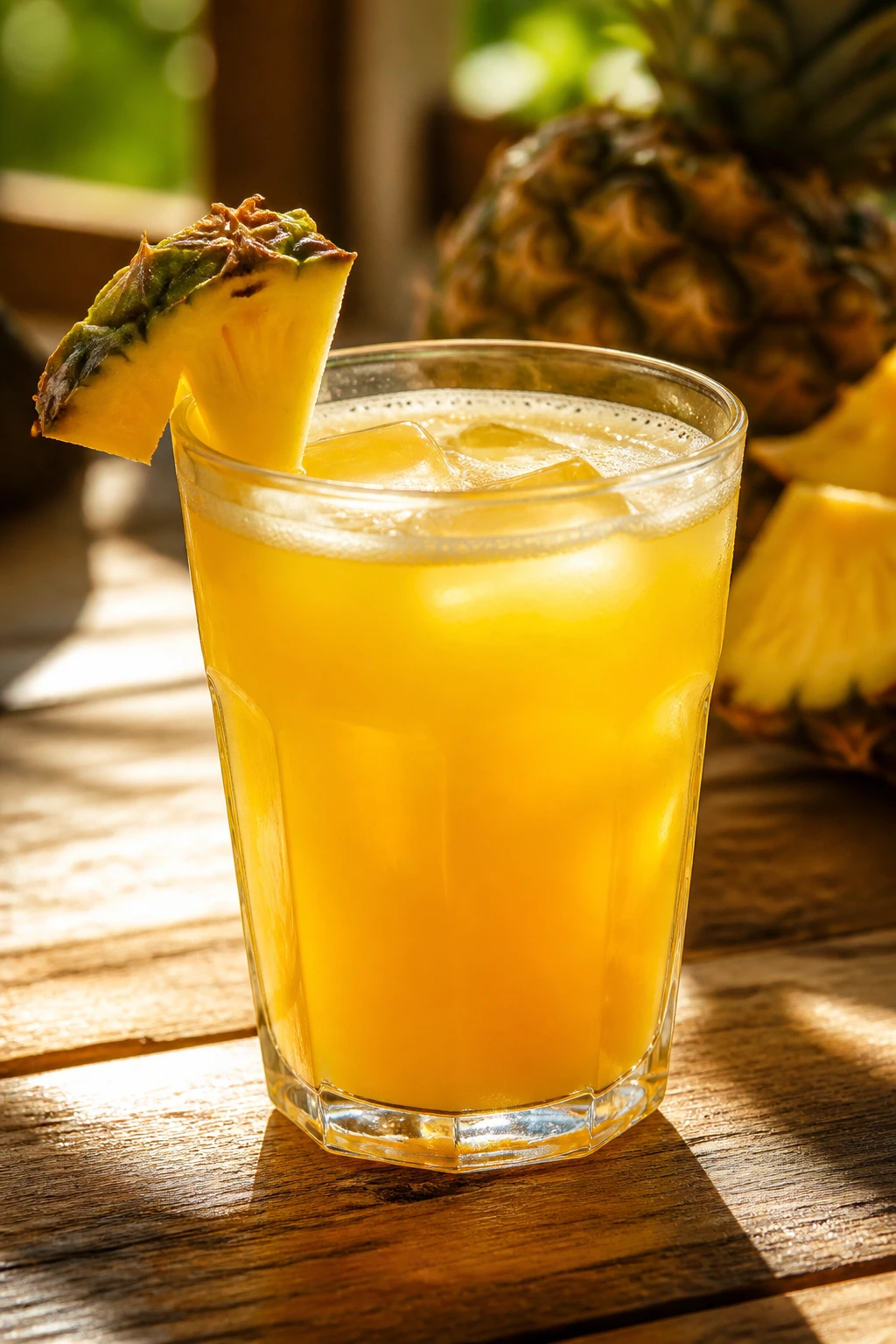 Is Pineapple Juice Good For Diabetic Patients? Any Effects? 3 Sunlit glass of pineapple juice on rustic table