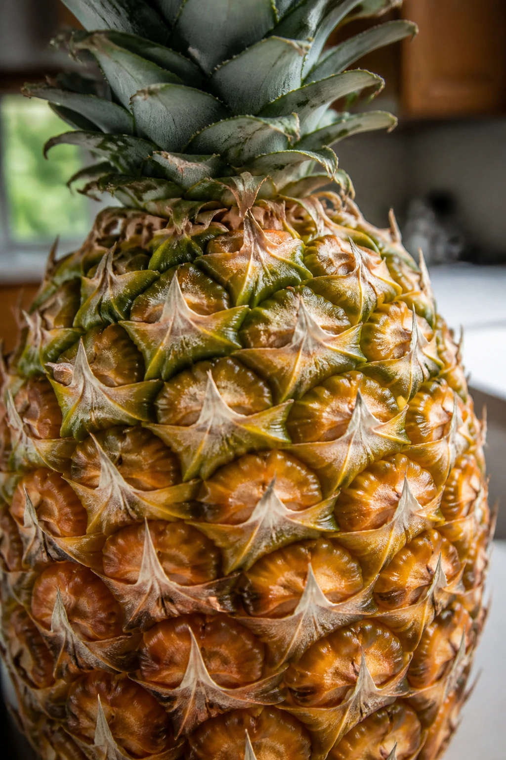 Pineapple macro showing its surface texture and eyes