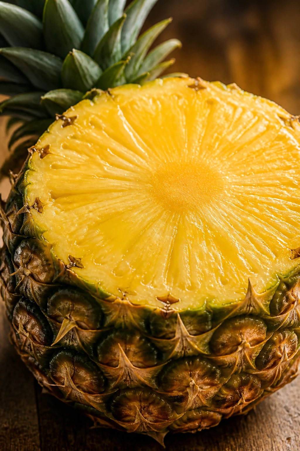 10 Health Benefits of Eating Pineapple on an Empty Stomach 11 Close-up of a pineapple highlighting its nutrient-rich flesh in warm kitchen light