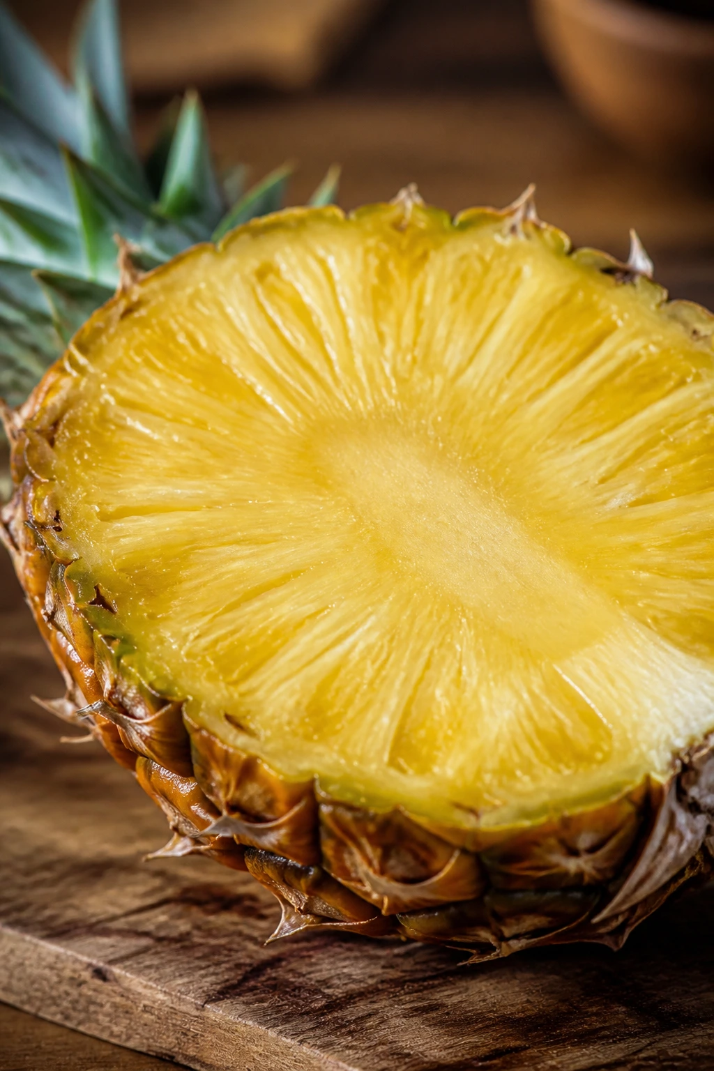 Tropical Digestive Aid: Is Pineapple Good For Digestion? 3 Close-up of pineapple half with bright yellow flesh
