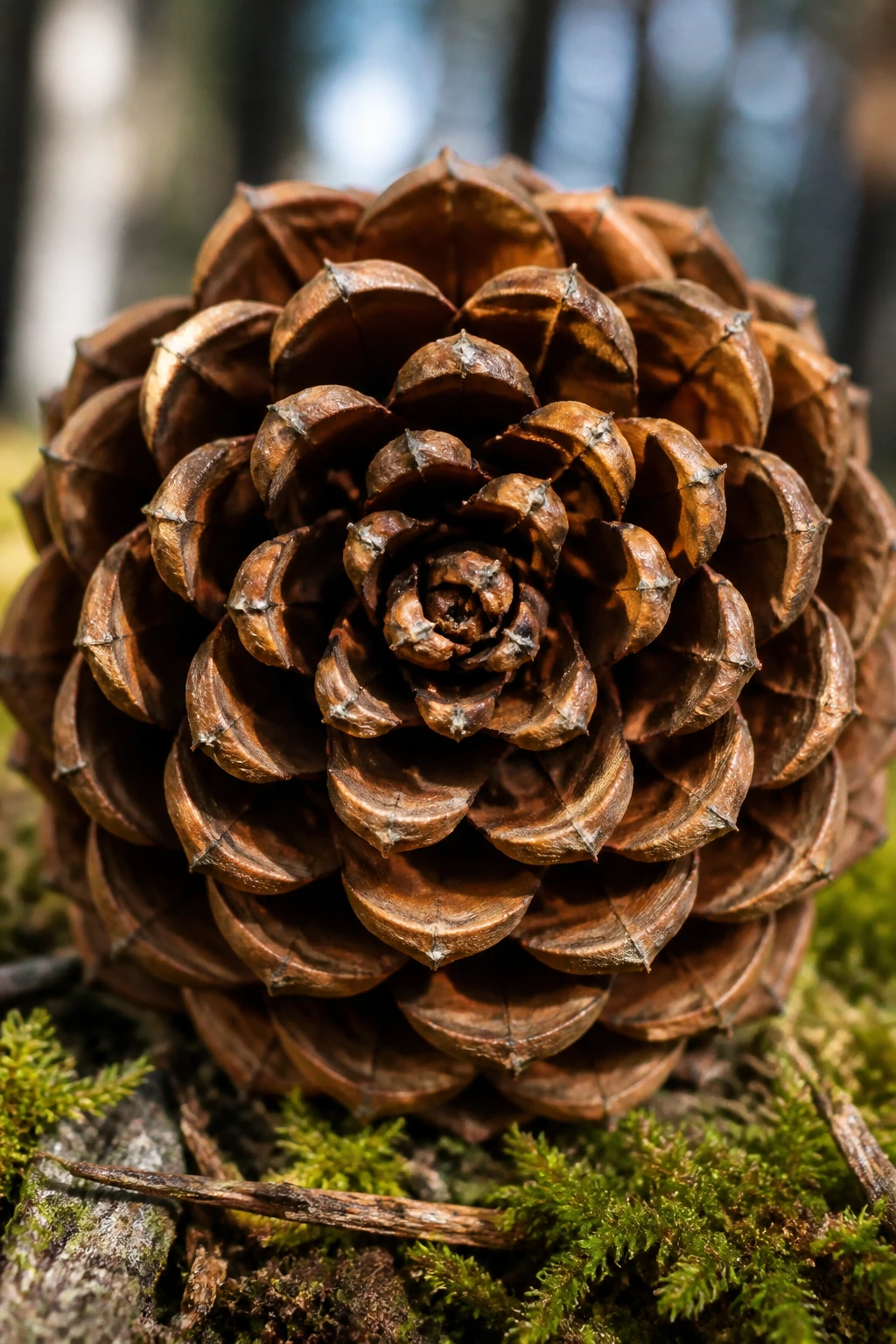 Is Pinecone a Fruit? No, Find Out Why! 4 Frontal close-up of a pinecone with sharp scales in a woodland setting