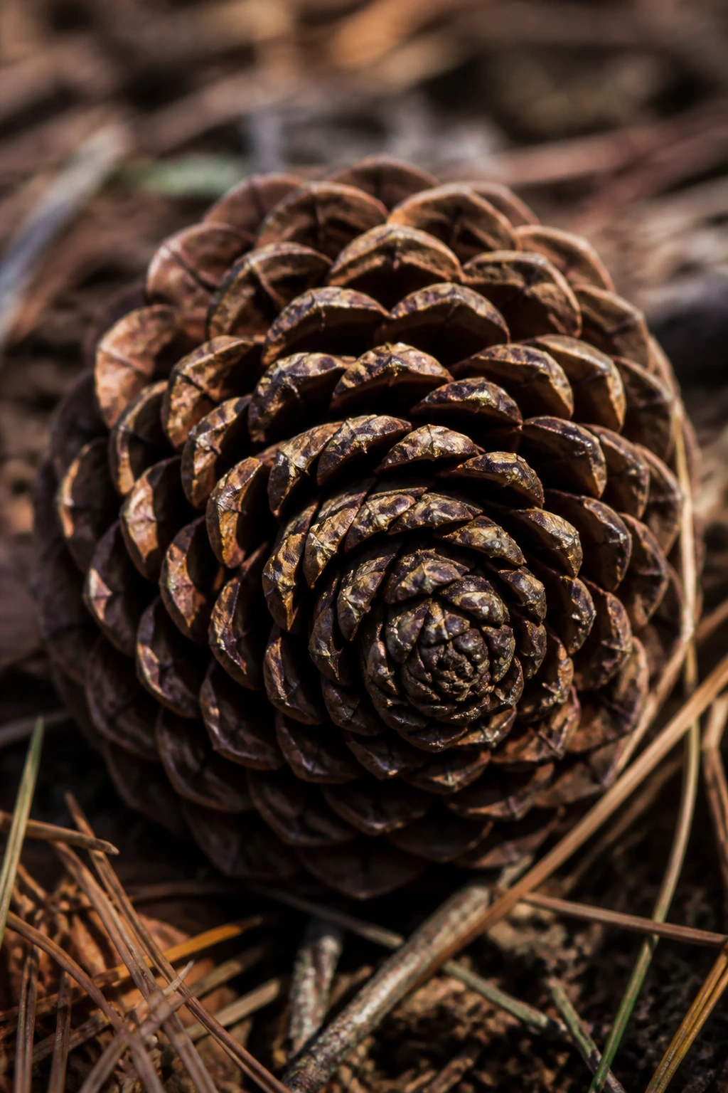 Is Pinecone a Fruit? No, Find Out Why! 1 Close-up of a pinecone filling the frame, showing detailed scales and spiral pattern in a forest setting