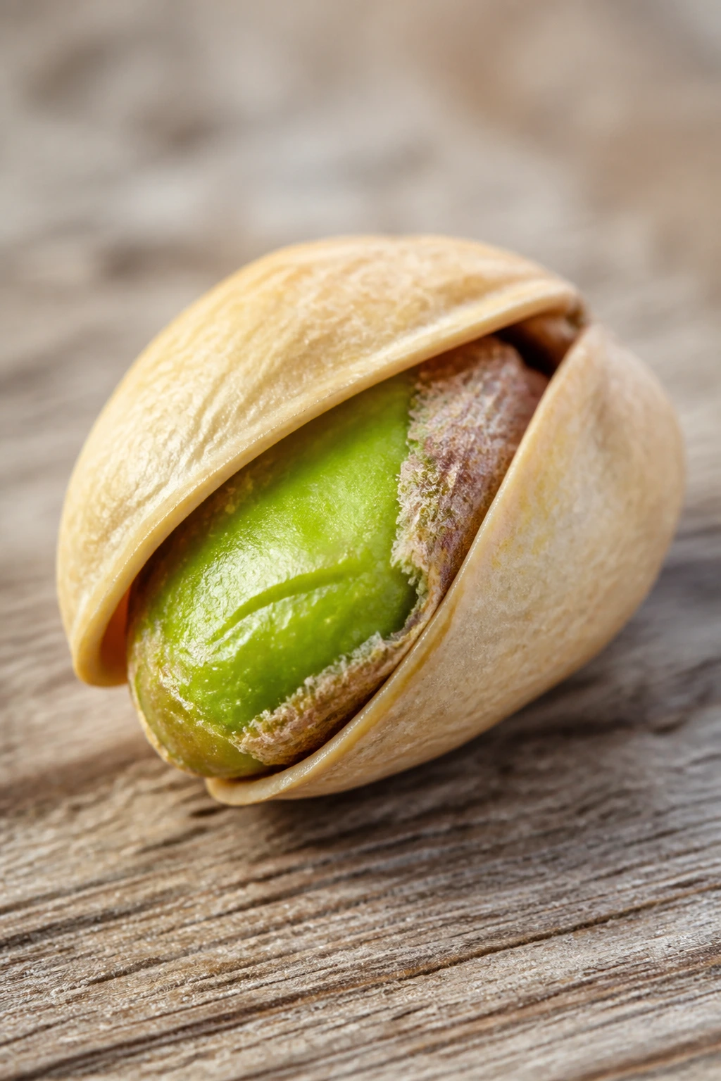 Macro pistachio in shell showing green kernel