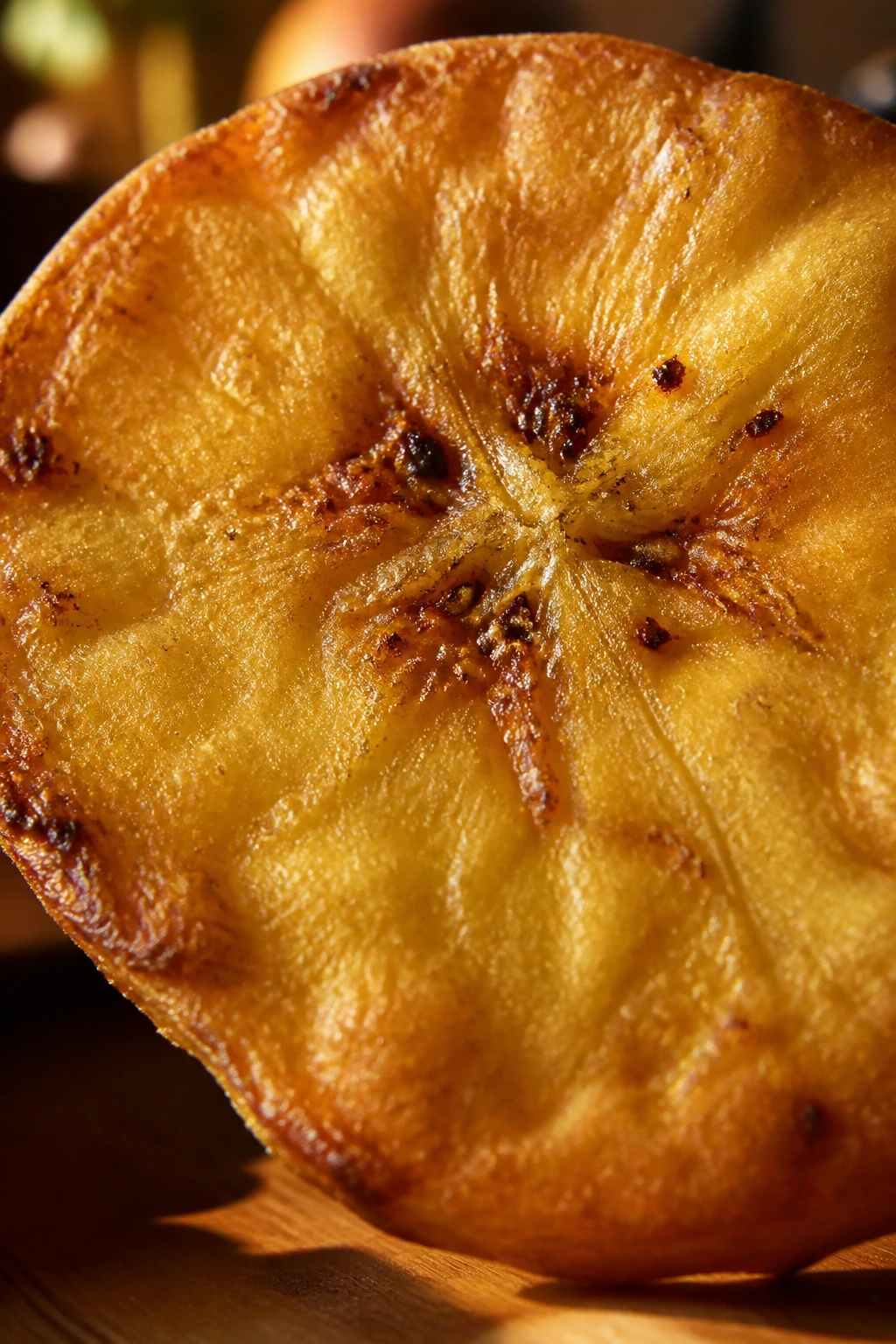 Are Baked Plantain Chips Healthy? 2 Single baked plantain chip highlighting texture and color