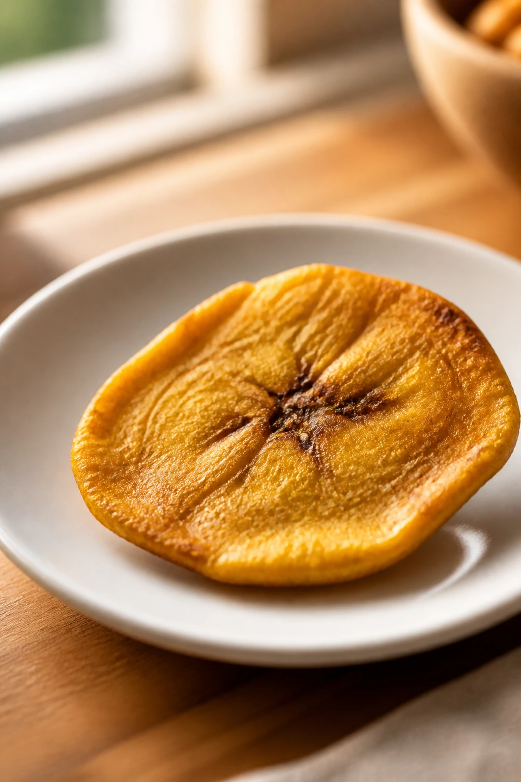 Plantain Chips Vs Banana Chips: Which Is Better For You? 4 Plantain chip on a plate highlighting health-friendly fiber and potassium