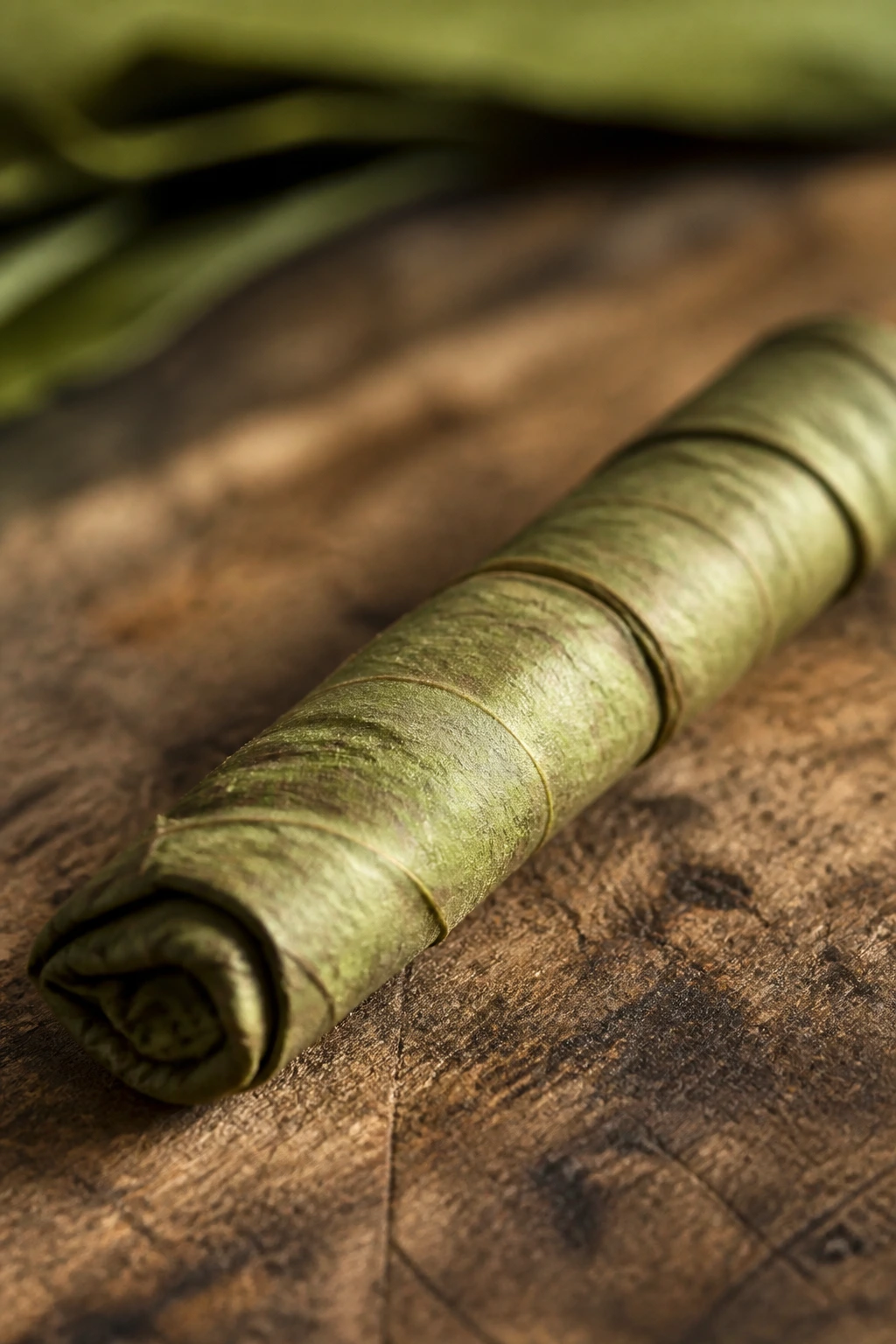 Can You Smoke Plantain Leaves? All You Need To Know 7 Close-up of a rolled plantain leaf on wood, cigar-like shape