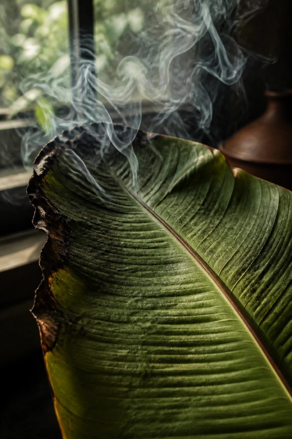 Can You Smoke Plantain Leaves? All You Need To Know 3 Plantain leaf with smoke in air on a kitchen windowsill